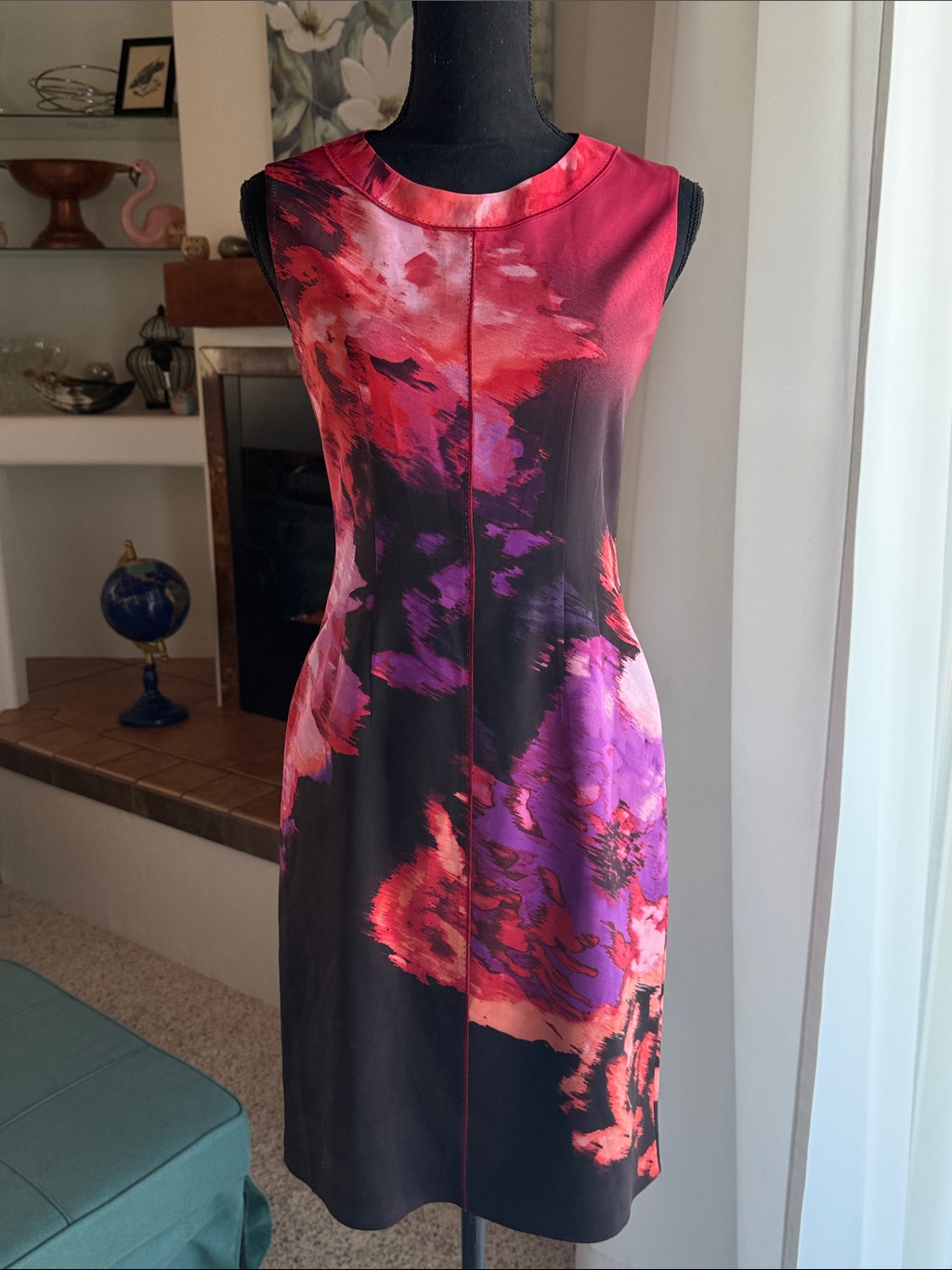 Elie Tahari Sleeveless Abstract Floral Midi Dress In Red And Purple